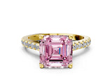 Yellow gold Fancy Pink Asscher  Brilliant Diamond Solitaire with Pavé Band and Four-Prong Setting 1