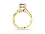 Yellow gold Fancy Pink Asscher  Brilliant Diamond Solitaire with Pavé Band and Four-Prong Setting 4