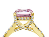 Yellow gold Fancy Pink Asscher  Brilliant Diamond Solitaire with Pavé Band and Four-Prong Setting 5