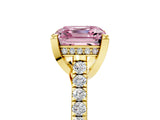 Yellow gold Fancy Pink Asscher  Brilliant Diamond Solitaire with Pavé Band and Four-Prong Setting