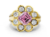 Yellow gold Fancy Pink Asscher  Brilliant Flower Halo Diamond Split Shank Ring_31