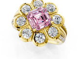 Yellow gold Fancy Pink Asscher  Brilliant Flower Halo Diamond Split Shank Ring_32