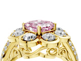 Yellow gold Fancy Pink Asscher  Brilliant Flower Halo Diamond Split Shank Ring_35