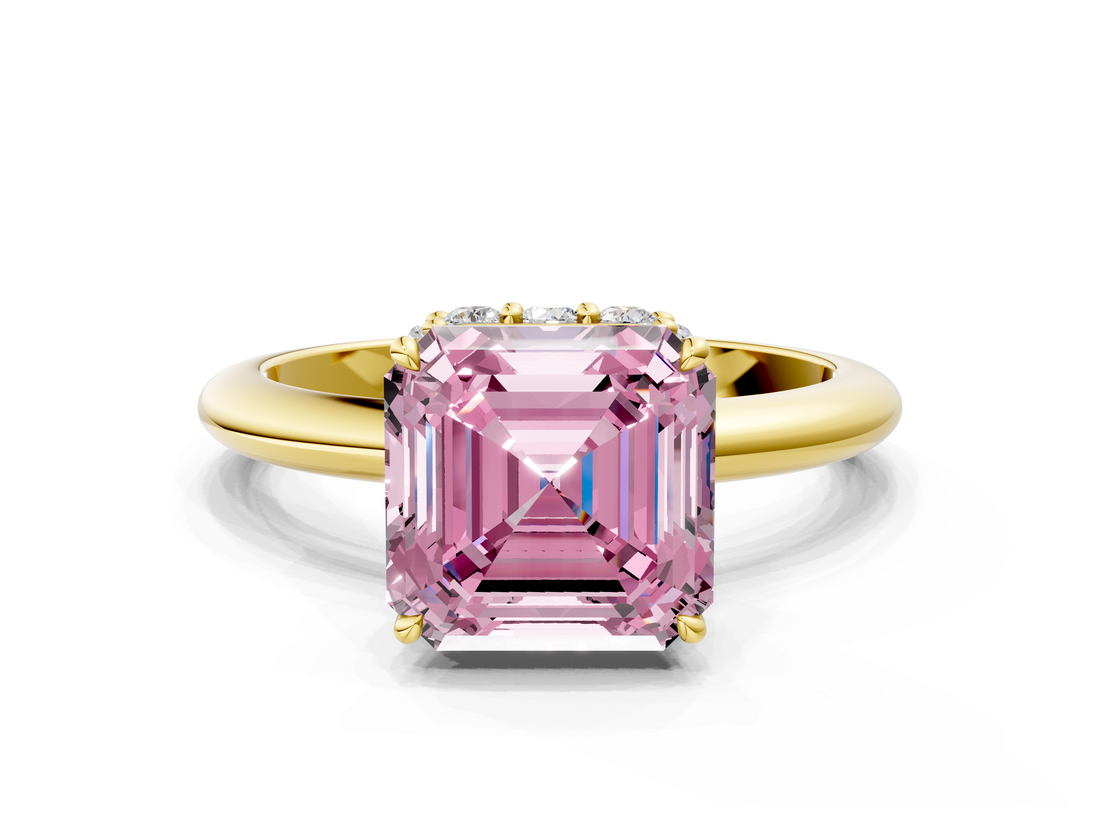 Yellow gold Fancy Pink Asscher  Brilliant Solitaire Engagement Ring with Six-Prong Setting and Classic Band_17