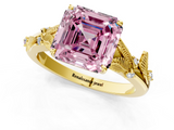 Yellow gold Fancy Pink Asscher  Brilliant Solitaire with Leaf Motif Band and Four-Prong Setting_1