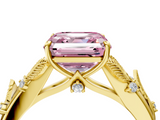 Yellow gold Fancy Pink Asscher  Brilliant Solitaire with Leaf Motif Band and Four-Prong Setting_4