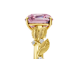 Yellow gold Fancy Pink Asscher  Brilliant Solitaire with Leaf Motif Band and Four-Prong Setting_5