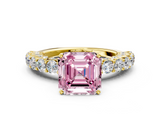 Yellow gold Fancy Pink Asscher  Brilliant Solitaire with Pavé Band and Four-Prong Setting