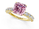 Yellow gold Fancy Pink Asscher  Brilliant Solitaire with Pavé Band and Four-Prong Setting_1