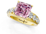 Yellow gold Fancy Pink Asscher  Brilliant Solitaire with Side Stones on a Pave Band and Four-Prong Setting_25