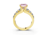 Yellow gold Fancy Pink Asscher  Brilliant Solitaire with Side Stones on a Pave Band and Four-Prong Setting_27