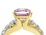 Yellow gold Fancy Pink Asscher  Brilliant Solitaire with Side Stones on a Pave Band and Four-Prong Setting_28