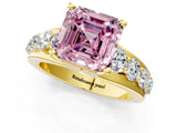 Yellow gold Fancy Pink Asscher  Brilliant Solitaire with Side Stones on a Pave Band and Four-Prong Setting_47