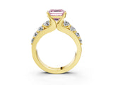 Yellow gold Fancy Pink Asscher  Brilliant Solitaire with Side Stones on a Pave Band and Four-Prong Setting_49