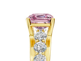 Yellow gold Fancy Pink Asscher  Brilliant Solitaire with Side Stones on a Pave Band and Four-Prong Setting_51