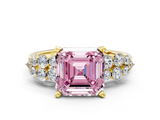Yellow gold Fancy Pink Asscher  Cluster Diamond Engagement Ring with Pavé Band and Four-Prong Setting_17