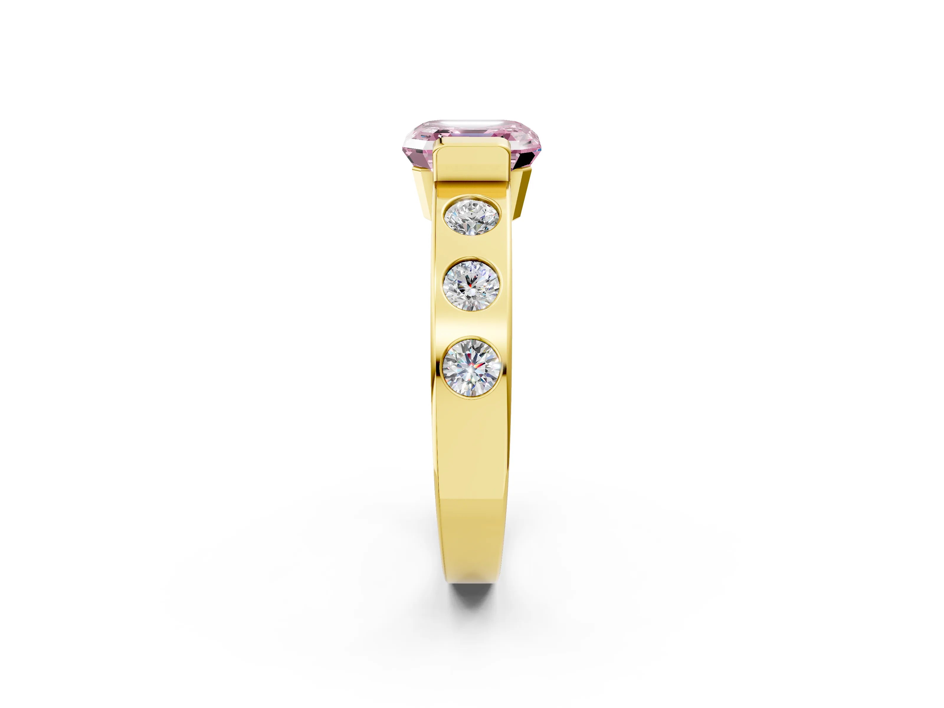 Yellow gold Fancy Pink Asscher Cut Brilliant Channel-Set Diamond Ring with Bezel Prong Setting_2