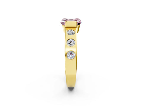 Yellow gold Fancy Pink Asscher Cut Brilliant Channel-Set Diamond Ring with Bezel Prong Setting_2