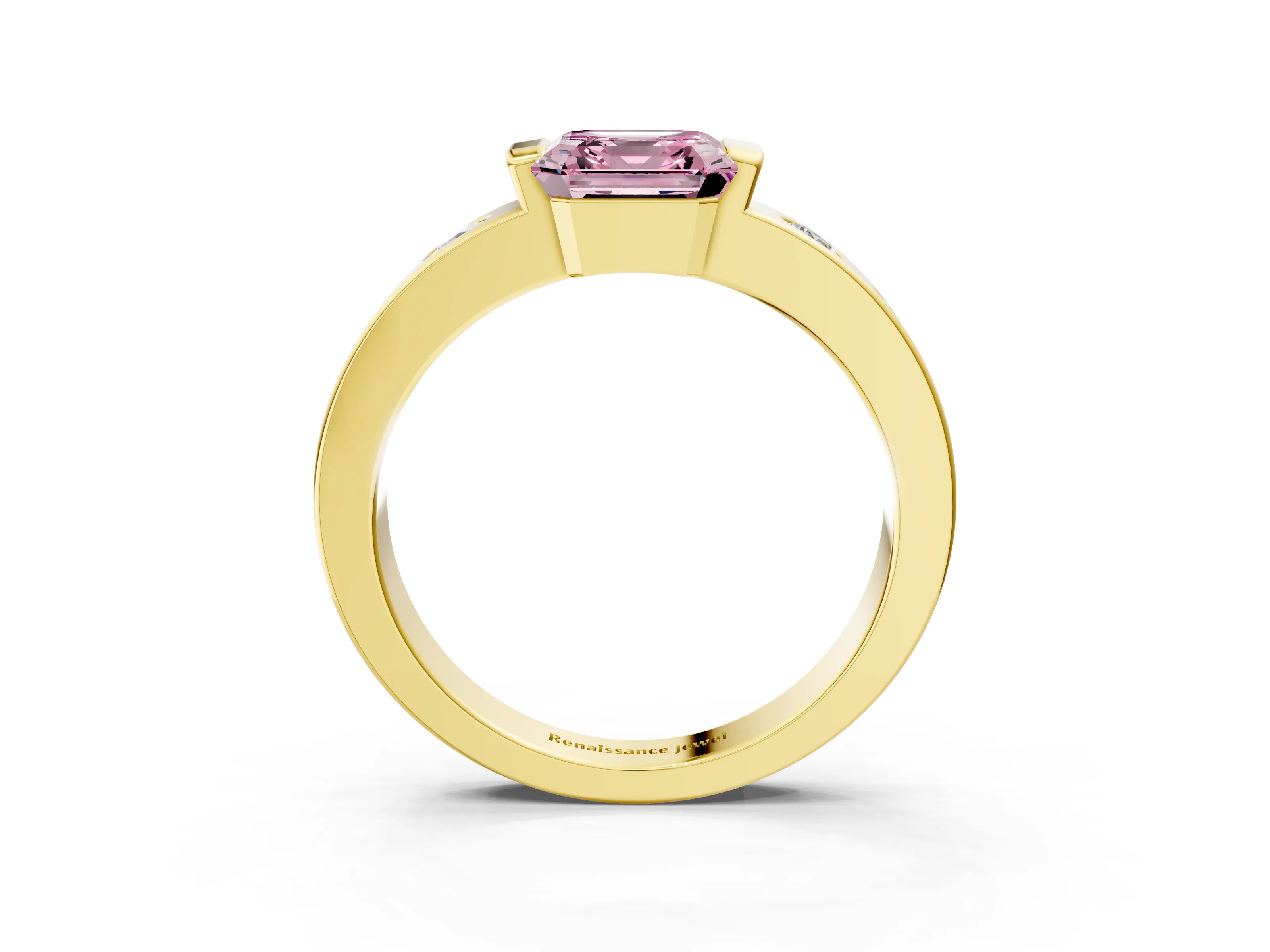 Yellow gold Fancy Pink Asscher Cut Brilliant Channel-Set Diamond Ring with Bezel Prong Setting_3
