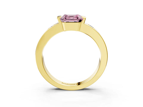 Yellow gold Fancy Pink Asscher Cut Brilliant Channel-Set Diamond Ring with Bezel Prong Setting_3