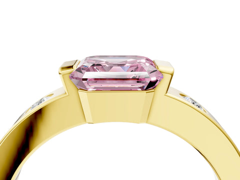 Yellow gold Fancy Pink Asscher Cut Brilliant Channel-Set Diamond Ring with Bezel Prong Setting_4