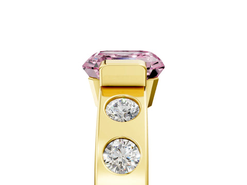 Yellow gold Fancy Pink Asscher Cut Brilliant Channel-Set Diamond Ring with Bezel Prong Setting_5
