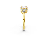 Yellow gold Fancy Pink Asscher Cut Brilliant Diamond Cluster Accent Solitaire Ring with Prong Setting_2