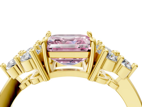 Yellow gold Fancy Pink Asscher Cut Brilliant Diamond Cluster Accent Solitaire Ring with Prong Setting_4