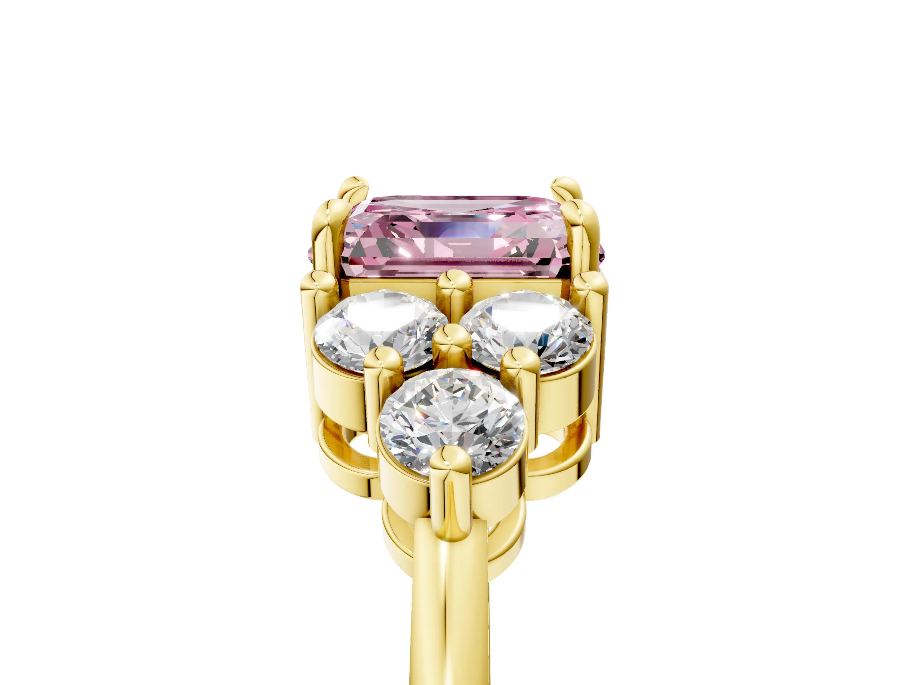 Yellow gold Fancy Pink Asscher Cut Brilliant Diamond Cluster Accent Solitaire Ring with Prong Setting_5