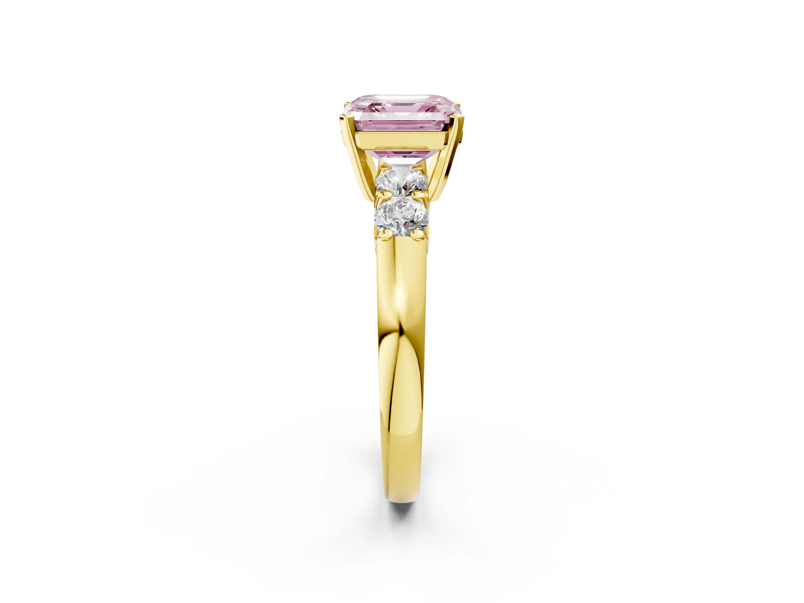 Yellow gold Fancy Pink Asscher Cut Brilliant Diamond Five-Stone Engagement Ring with Prong Setting on a Classic Band_5