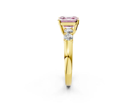 Yellow gold Fancy Pink Asscher Cut Brilliant Diamond Five-Stone Engagement Ring with Prong Setting on a Classic Band_5