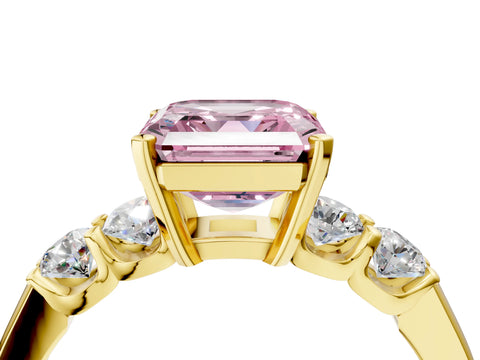 Yellow gold Fancy Pink Asscher Cut Brilliant Diamond Five-Stone Engagement Ring with Prong Setting on a Classic Band_7