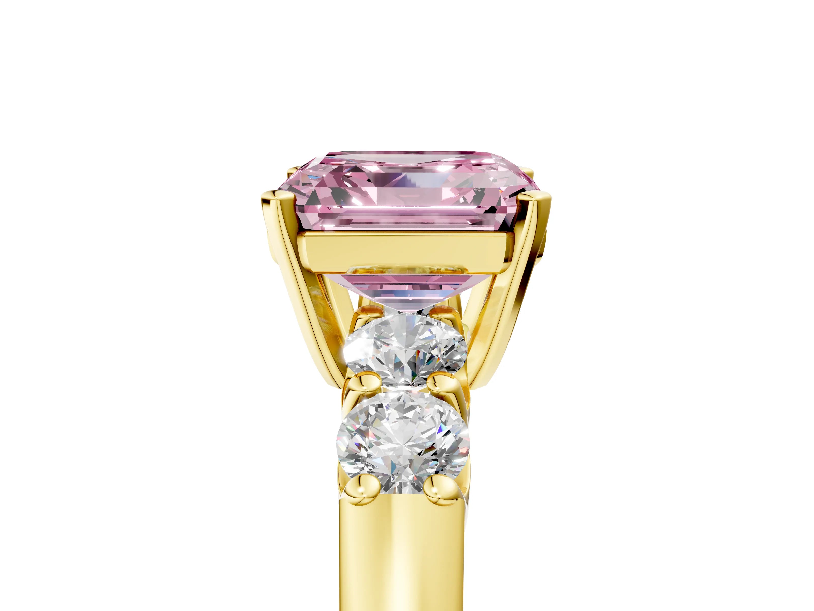 Yellow gold Fancy Pink Asscher Cut Brilliant Diamond Five-Stone Engagement Ring with Prong Setting on a Classic Band_8