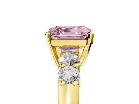 Yellow gold Fancy Pink Asscher Cut Brilliant Diamond Five-Stone Engagement Ring with Prong Setting on a Classic Band_8
