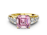 Yellow gold Fancy Pink Asscher Cut Brilliant Diamond Pavé Band with Six-Prong Setting_12