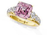 Yellow gold Fancy Pink Asscher Cut Brilliant Diamond Pavé Band with Six-Prong Setting_13