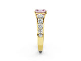 Yellow gold Fancy Pink Asscher Cut Brilliant Diamond Pavé Band with Six-Prong Setting_14
