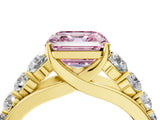Yellow gold Fancy Pink Asscher Cut Brilliant Diamond Pavé Band with Six-Prong Setting_16