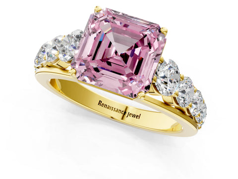 Yellow gold Fancy Pink Asscher Cut Brilliant Diamond Pavé Band with Six-Prong Setting_1