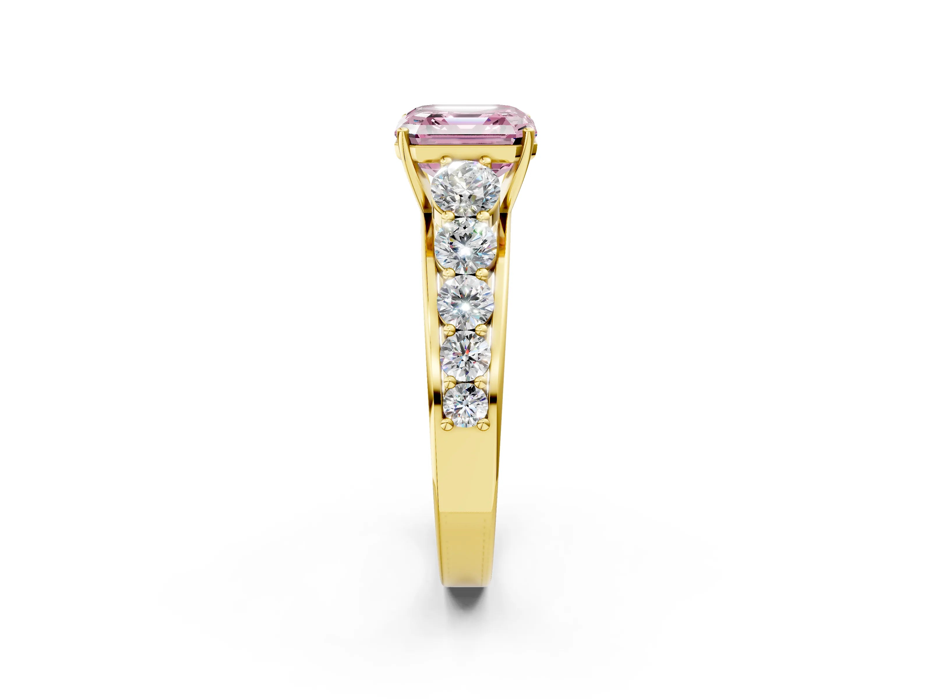 Yellow gold Fancy Pink Asscher Cut Brilliant Diamond Pavé Band with Six-Prong Setting_2