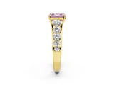 Yellow gold Fancy Pink Asscher Cut Brilliant Diamond Pavé Band with Six-Prong Setting_2