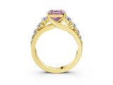 Yellow gold Fancy Pink Asscher Cut Brilliant Diamond Pavé Band with Six-Prong Setting_3