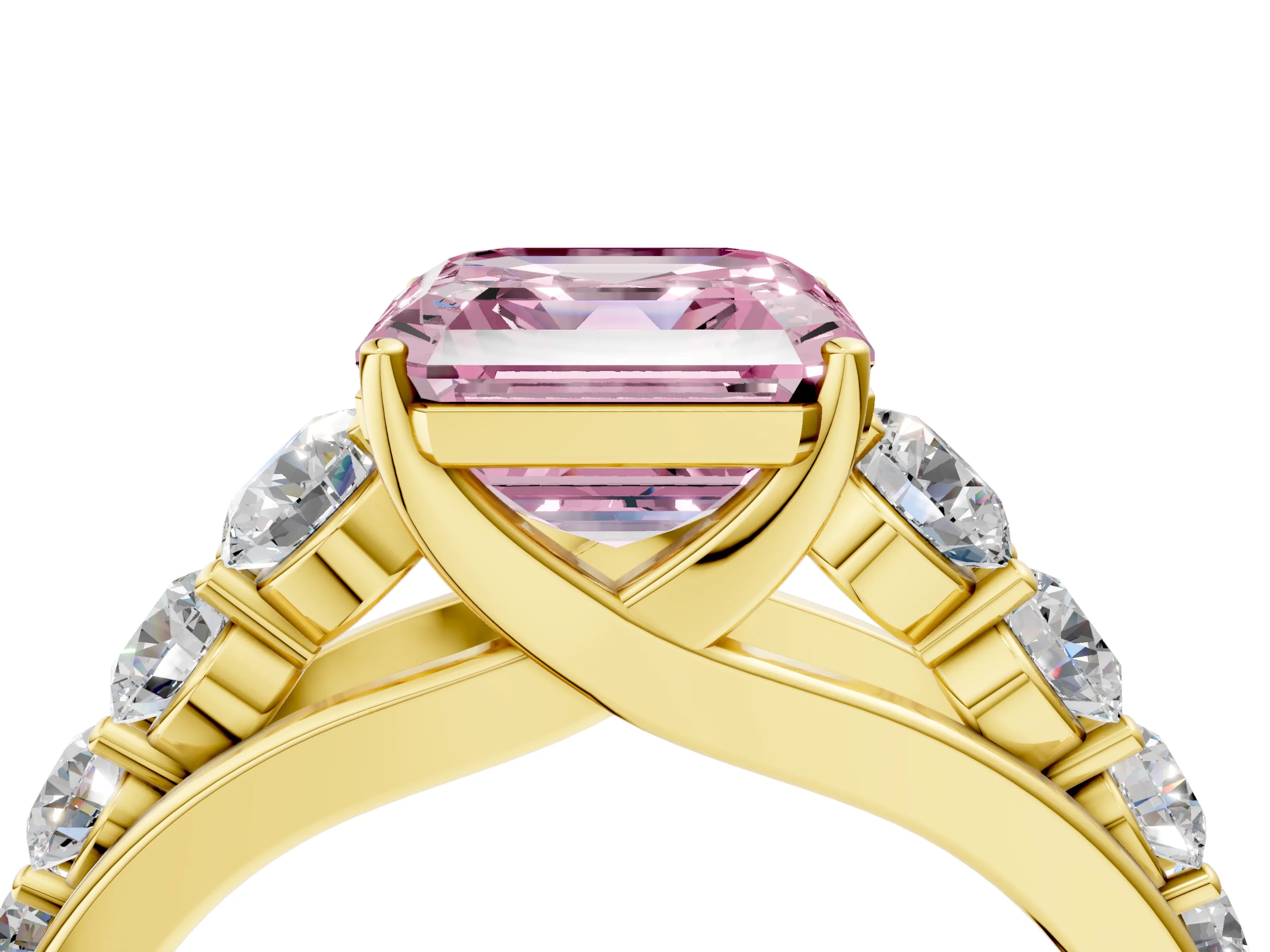 Yellow gold Fancy Pink Asscher Cut Brilliant Diamond Pavé Band with Six-Prong Setting_4