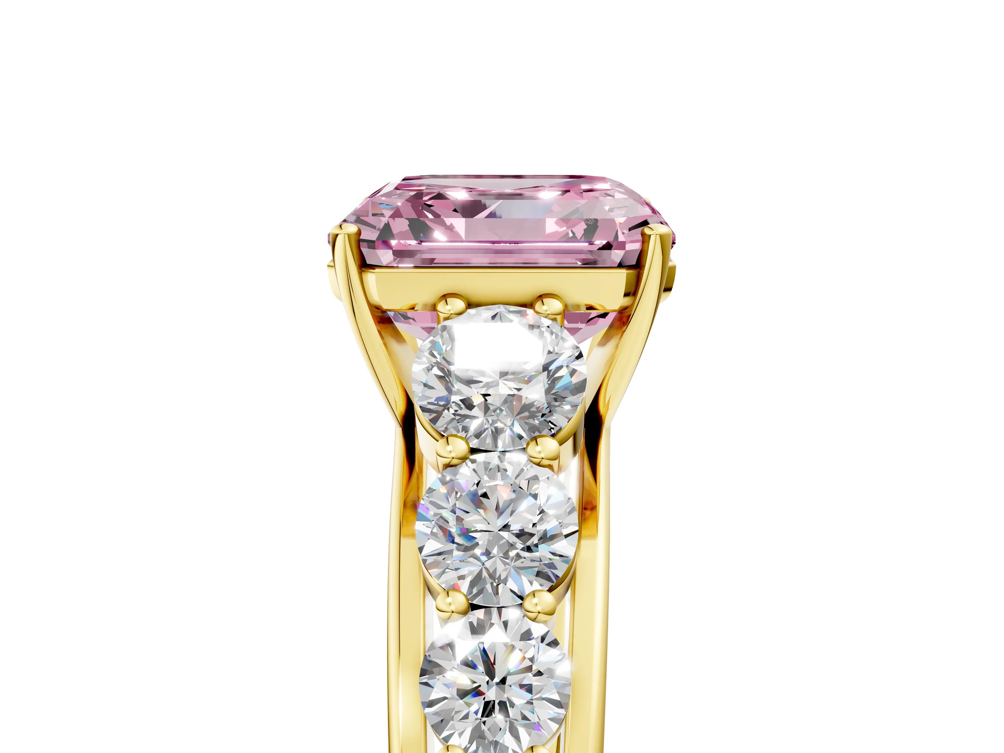 Yellow gold Fancy Pink Asscher Cut Brilliant Diamond Pavé Band with Six-Prong Setting_5
