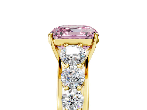 Yellow gold Fancy Pink Asscher Cut Brilliant Diamond Pavé Band with Six-Prong Setting_5