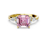 Yellow gold Fancy Pink Asscher Cut Brilliant Diamond Solitaire Ring with Pear Side Stones and Four-Prong Setting_3