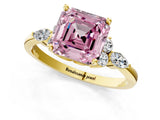 Yellow gold Fancy Pink Asscher Cut Brilliant Diamond Solitaire Ring with Pear Side Stones and Four-Prong Setting_4
