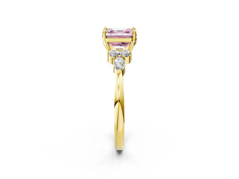 Yellow gold Fancy Pink Asscher Cut Brilliant Diamond Solitaire Ring with Pear Side Stones and Four-Prong Setting_5