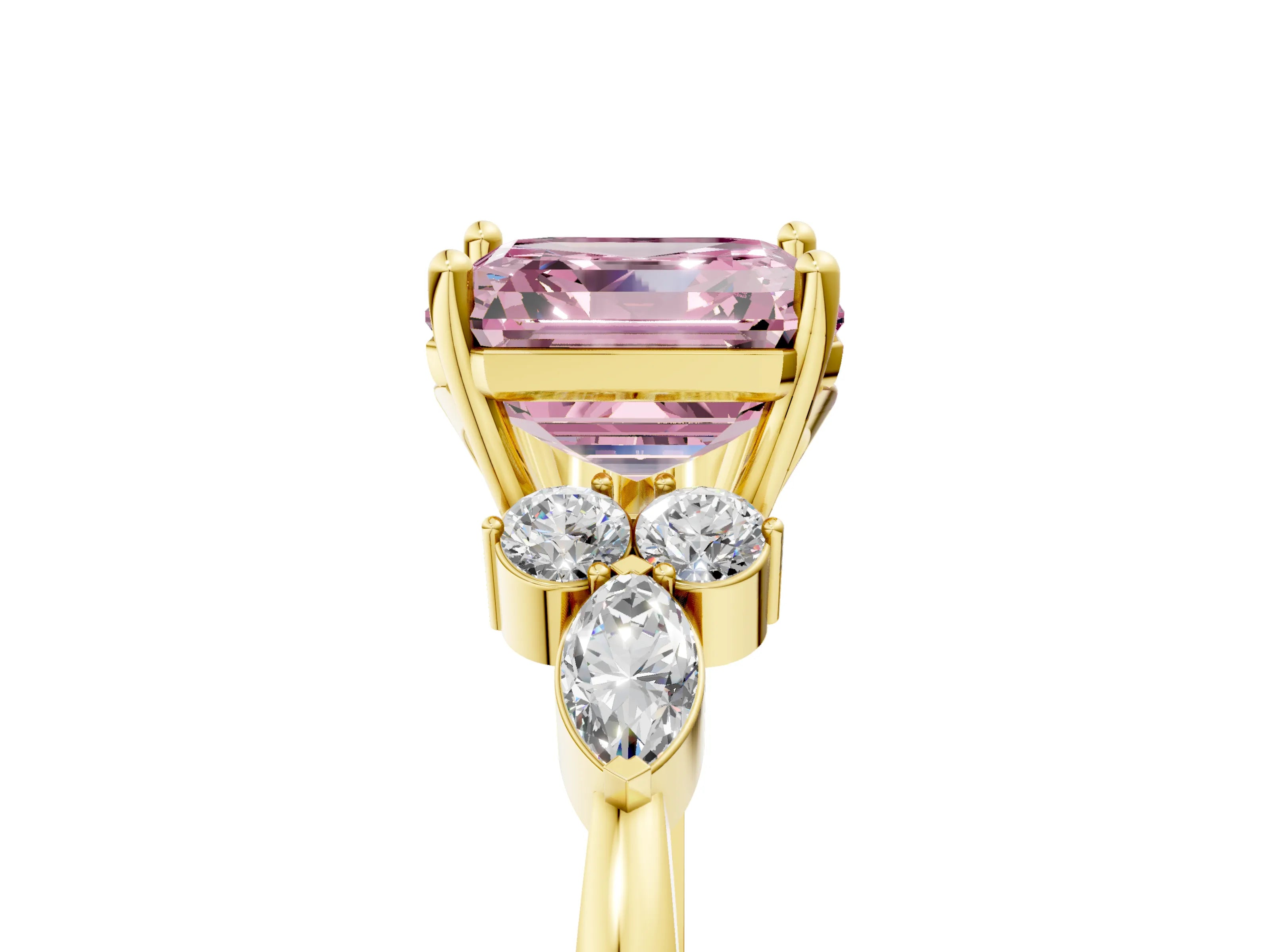 Yellow gold Fancy Pink Asscher Cut Brilliant Diamond Solitaire Ring with Pear Side Stones and Four-Prong Setting_8