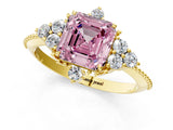 Yellow gold Fancy Pink Asscher Cut Brilliant Diamond with Cluster Setting on a Beaded Band and Four-Prong Setting_1